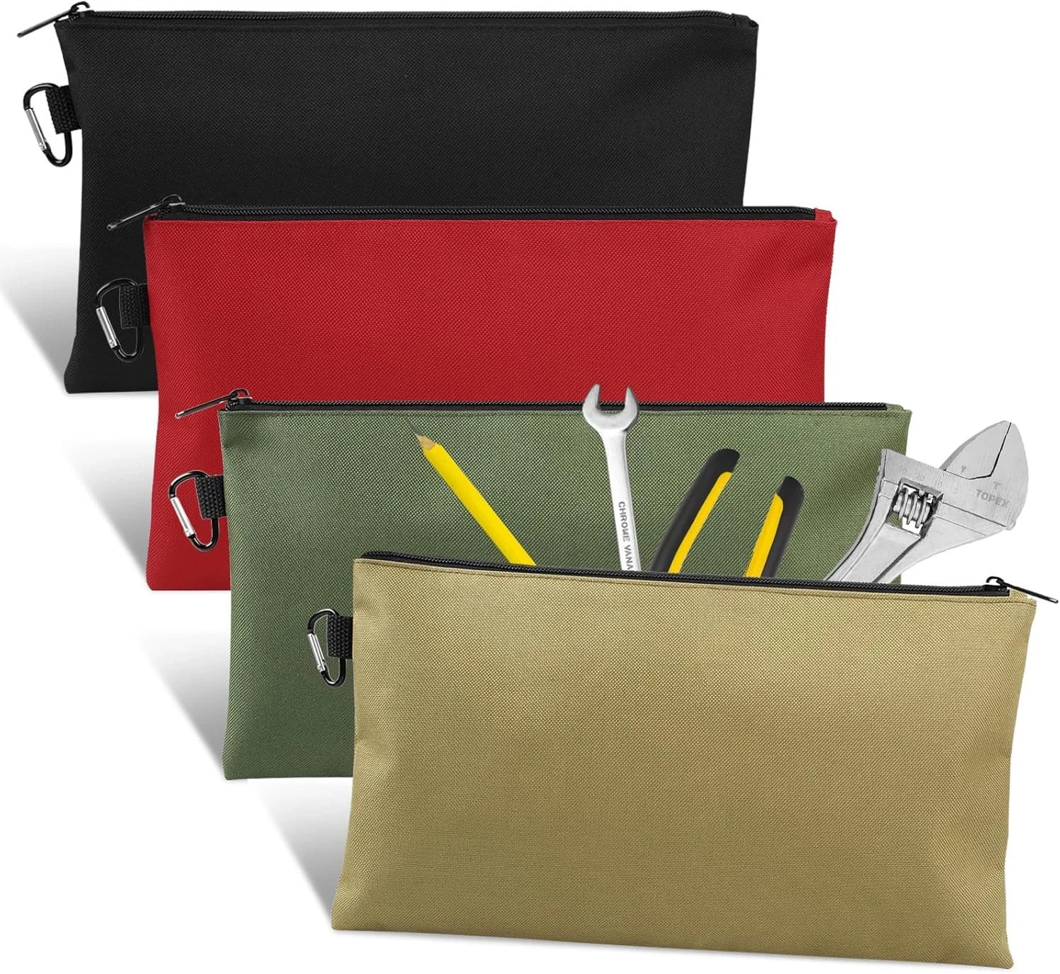 4 Pack Tool Bag, Premium Tool Pouch Zipper Bag, 12″ Tool Pouch with Zipper, Mult