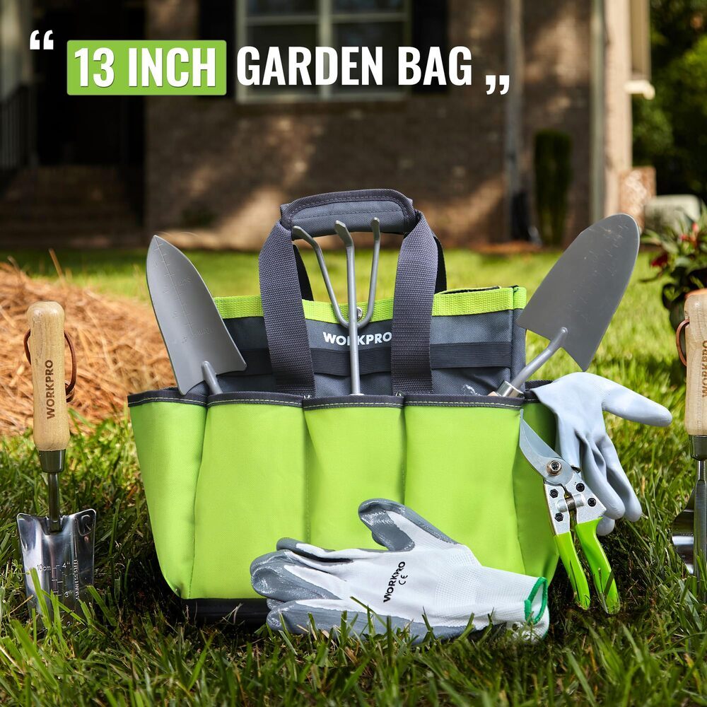 WORKPRO Garden Tool Bag Tote 8-Pocket Heavy Duty Caddy w/Waterproof Plastic Base