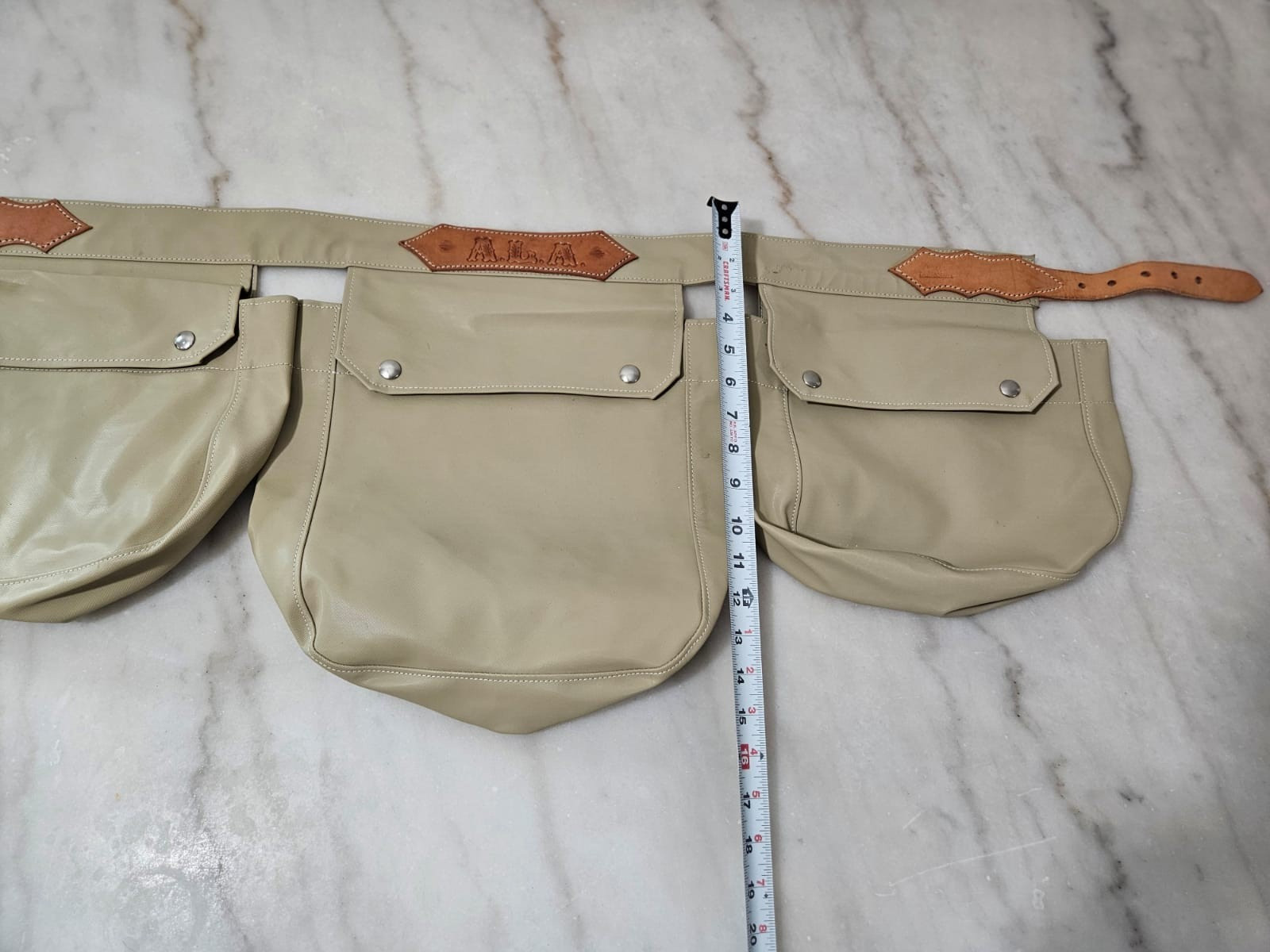 A.L.A. Tool Belt Unisex One Size Khaki Canvas Leather Trim Utility Work Apron
