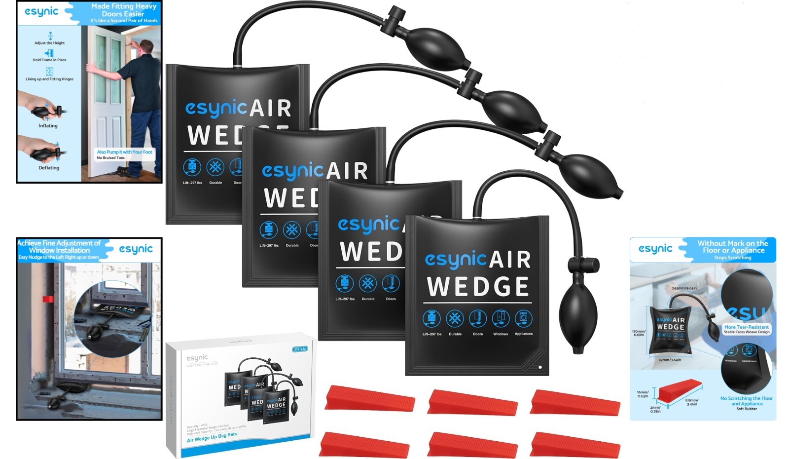 4-Pack Heavy-Duty Air Wedge Bag Kit – 300lbs Lifting Power & Quick-Release