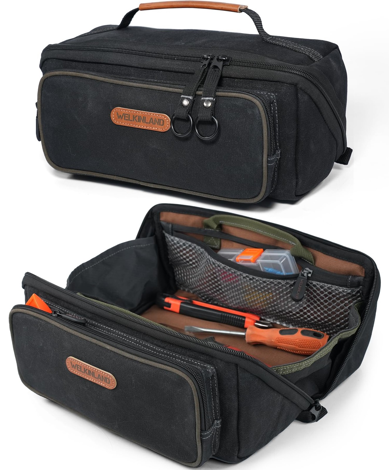 WELKINLAND LayFlat Tool Pouch Organizer, 13-Inch Small Tool Bag, Heavy-Duty Waxe