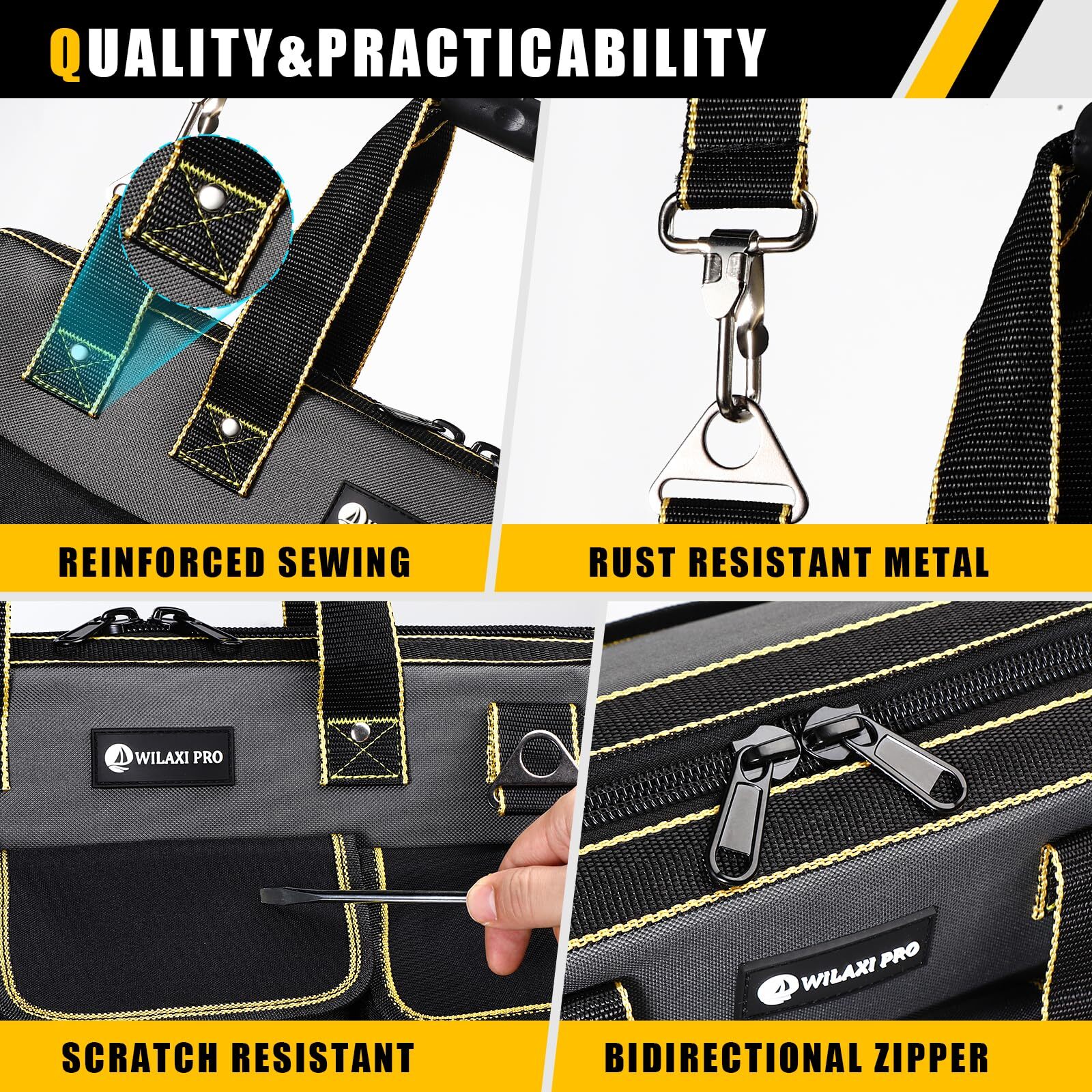 17 inch Tool Bag with Waterproof Molded Base High Capacity Wide Mouth Tote