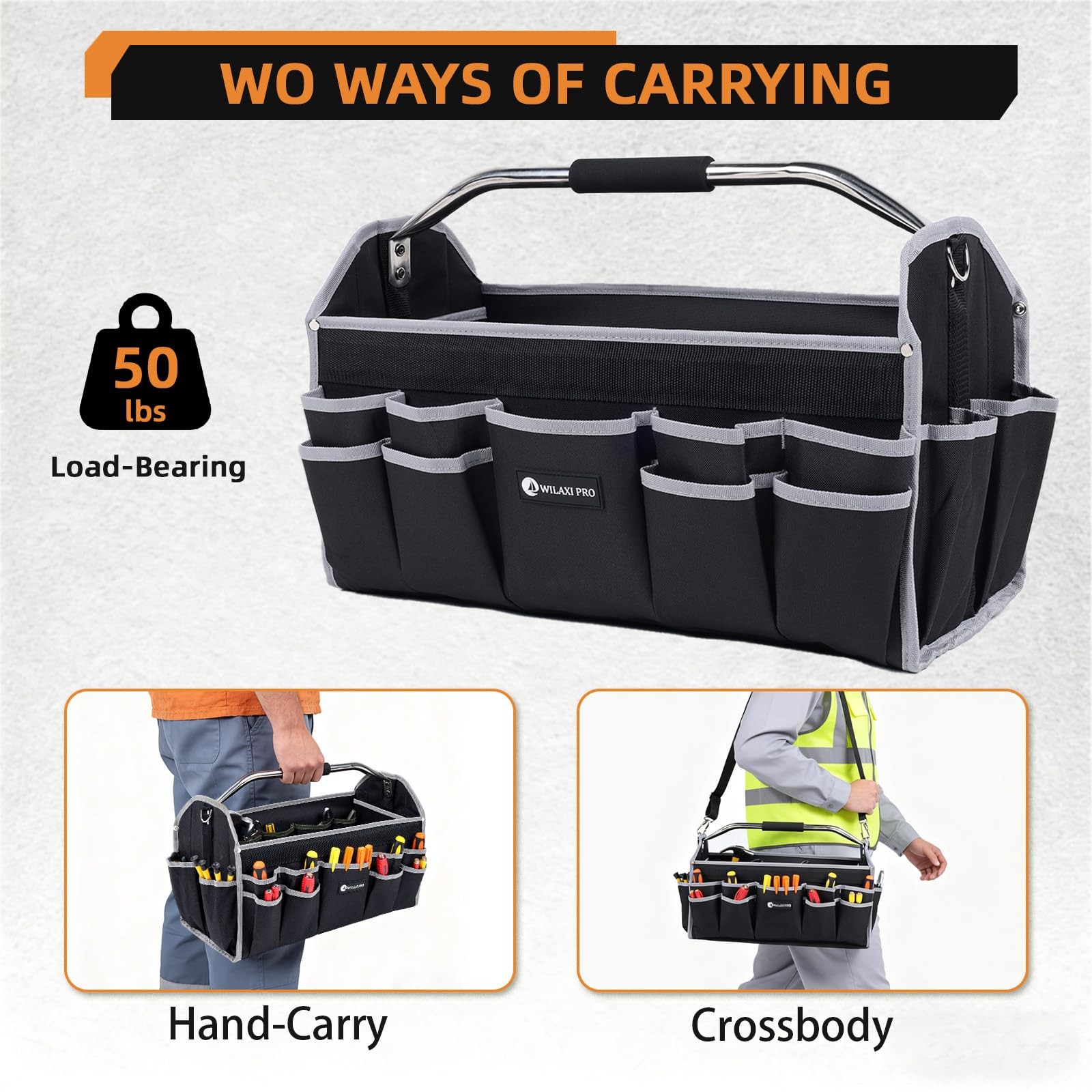 20in Tool Bags For Men Heavy Duty, 22 PCS Pockets Tool Bag Organizer Foldable…