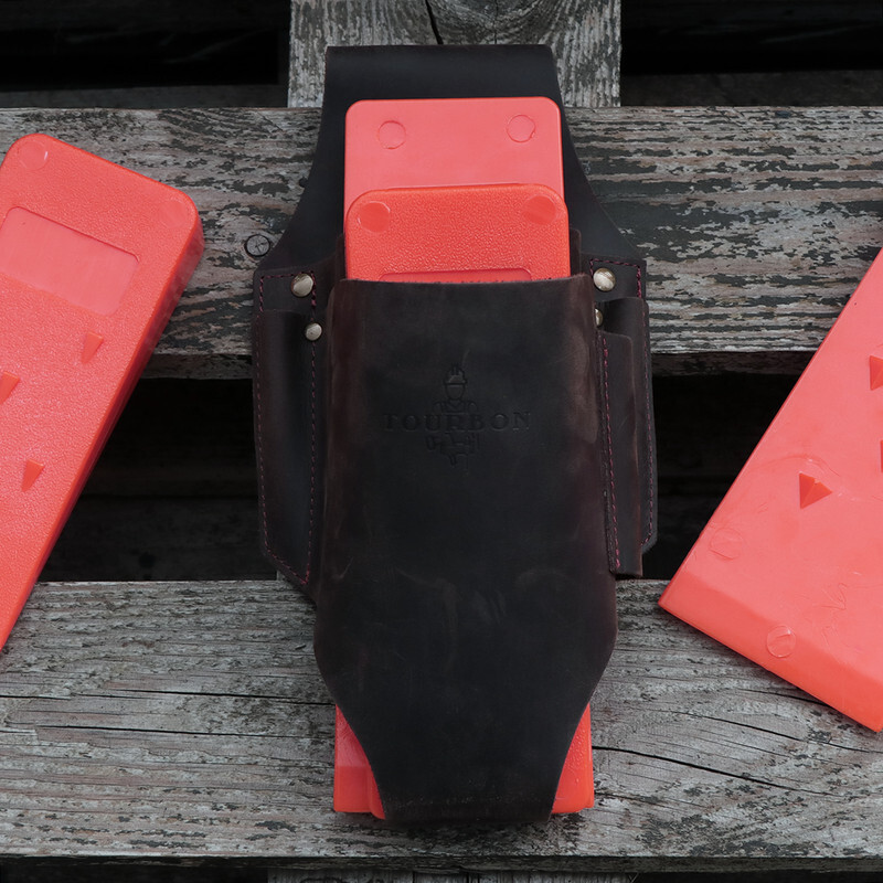 TOURBON Leather Tool Carrier Belt Pouch Felling Bucking Wedge Holster File Case