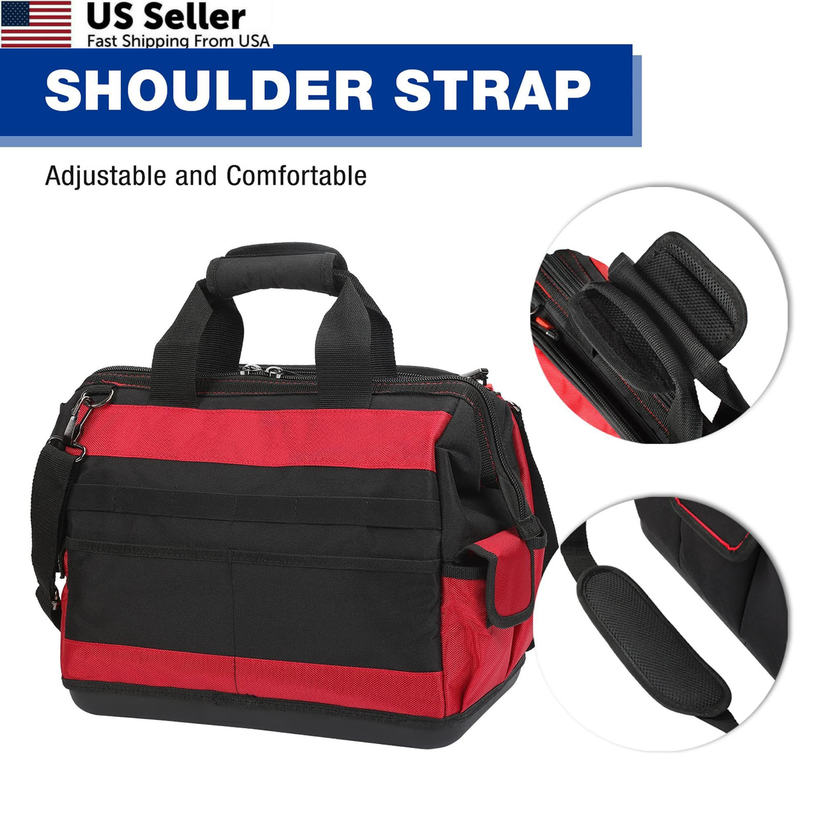 WORKPRO 16″ Top Wide Mouth Tool Bag with Water Proof Rubber Large, [‘Black’]