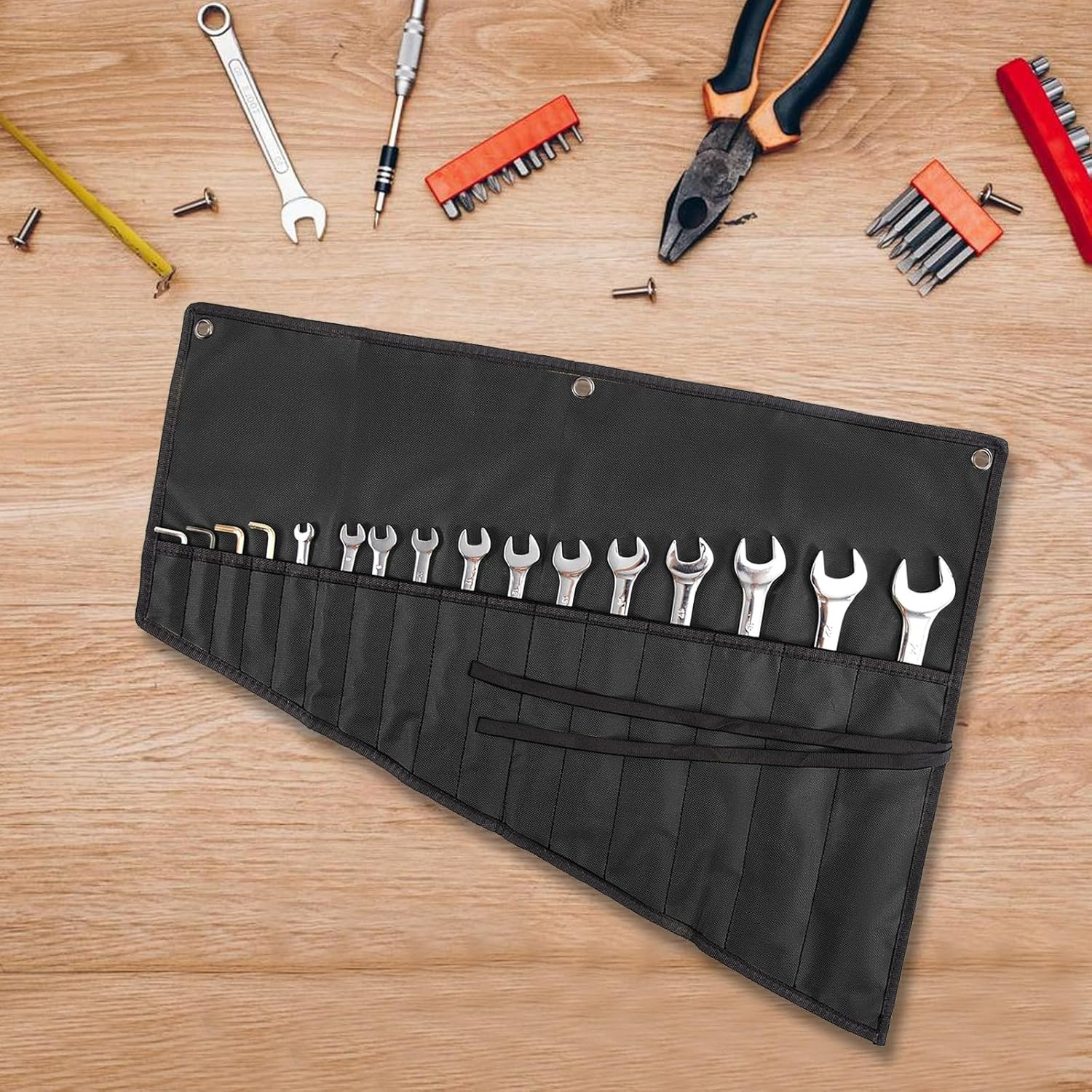 Wrench Organizer,Tool Roll Pouch – 16-Pocket Waterproof Oxford Cloth Wrench Roll