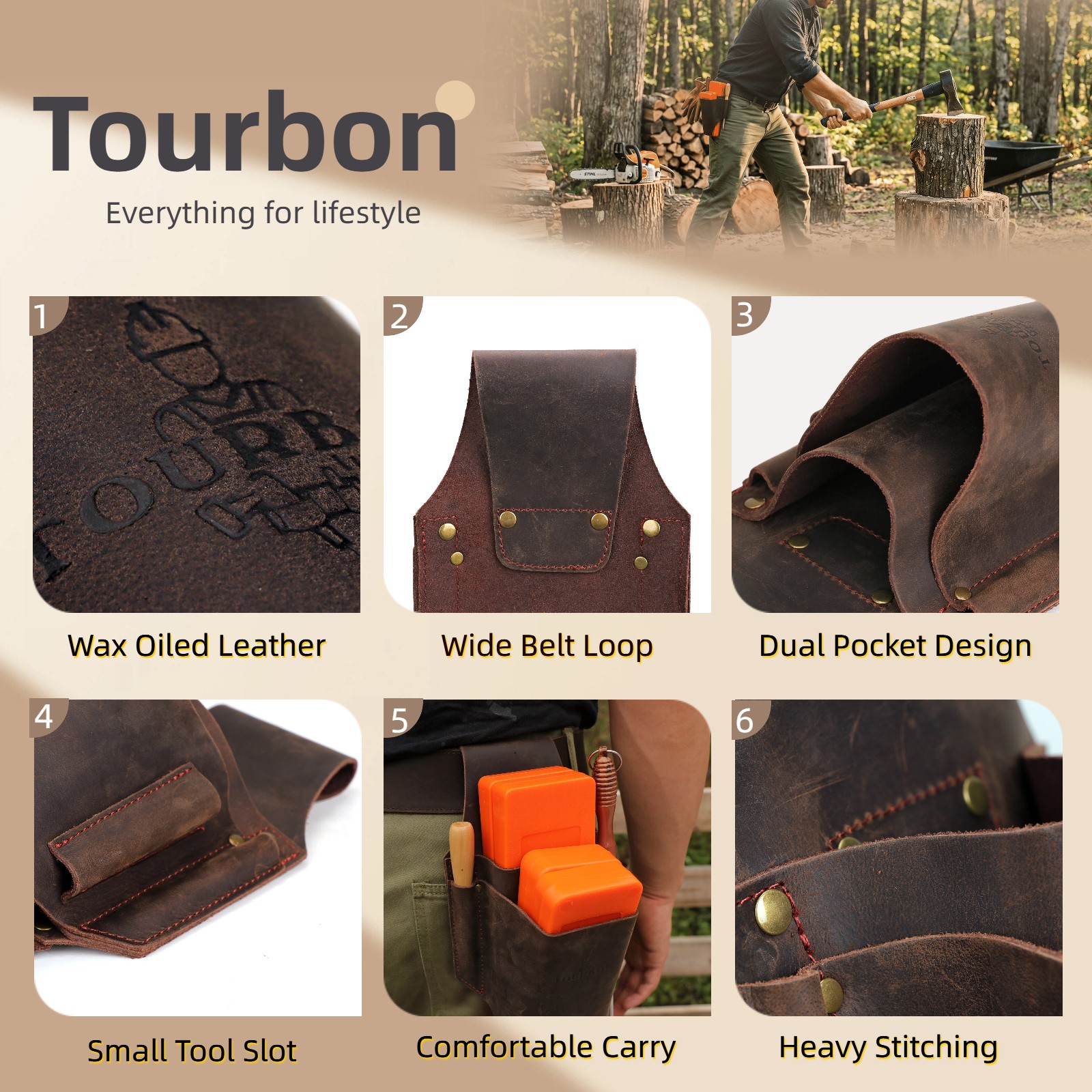 Tourbon Leather Loggers Wedge Holder Belt Pouch Felling Bucking Holster Tool Bag