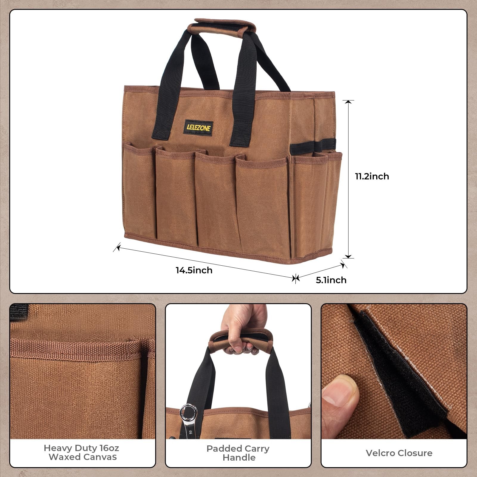 Tool Bag 16 oz. Waxed Canvas Tool Bag Large Capacity Tool Storage Tote comes …