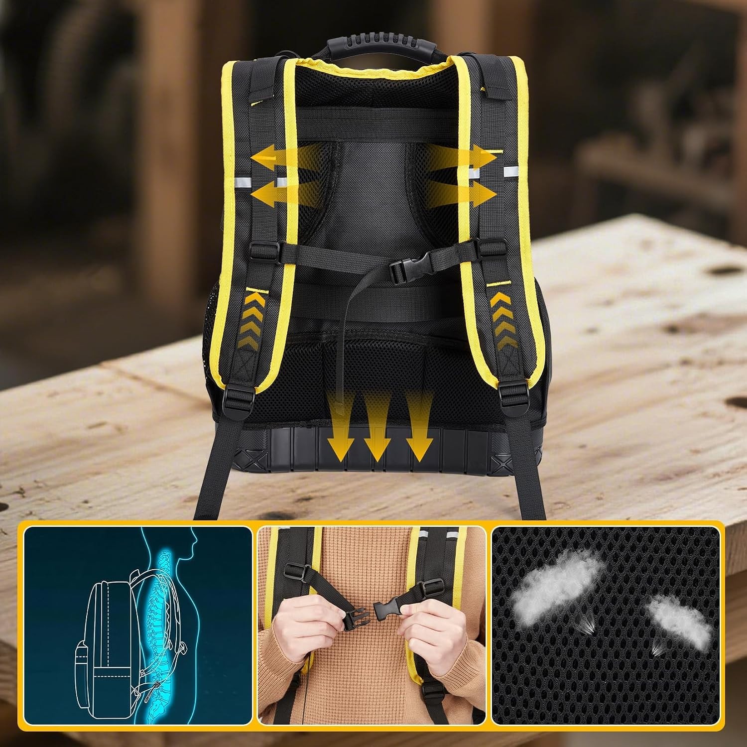 Professional 18 Inch Tool Backpack Oxford Work Bag Hard Bottom Laptop Tool Bag