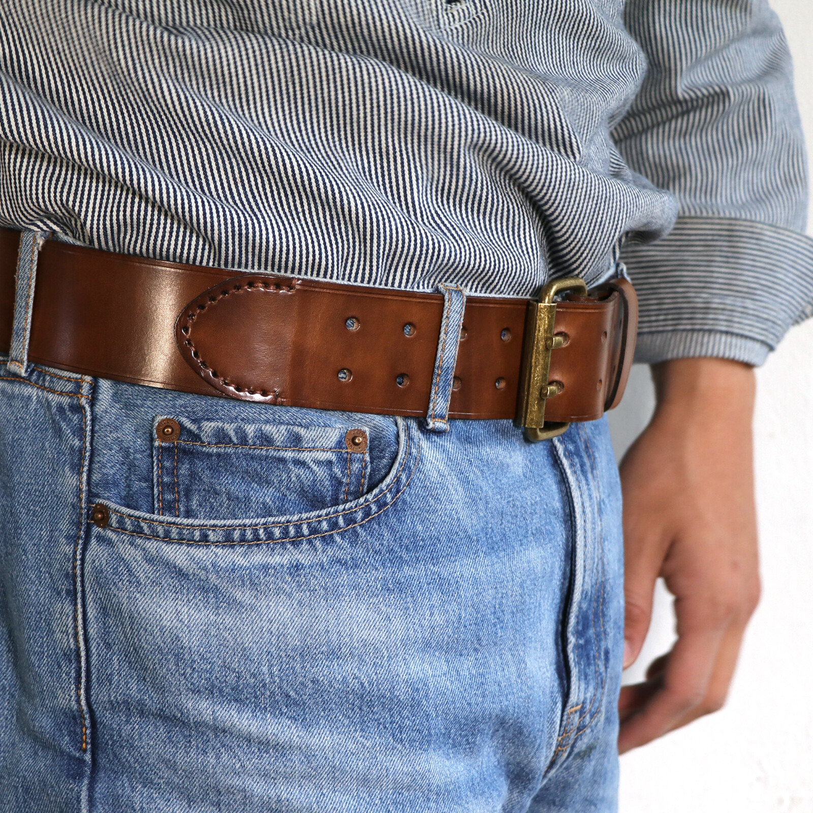 TOURBON Leather Tool Carrying Work Belt 2in Wide Rig Belt Double Roller Buckle