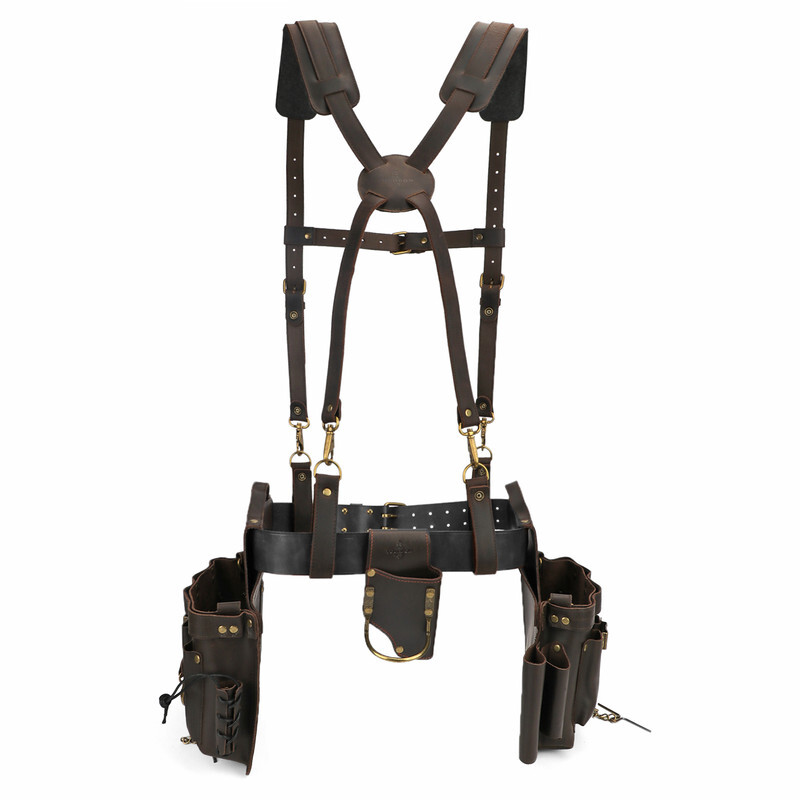 TOURBON Leather Heavy Duty Tool Carry Chest Strap Suspenders Carpenter Hamess US