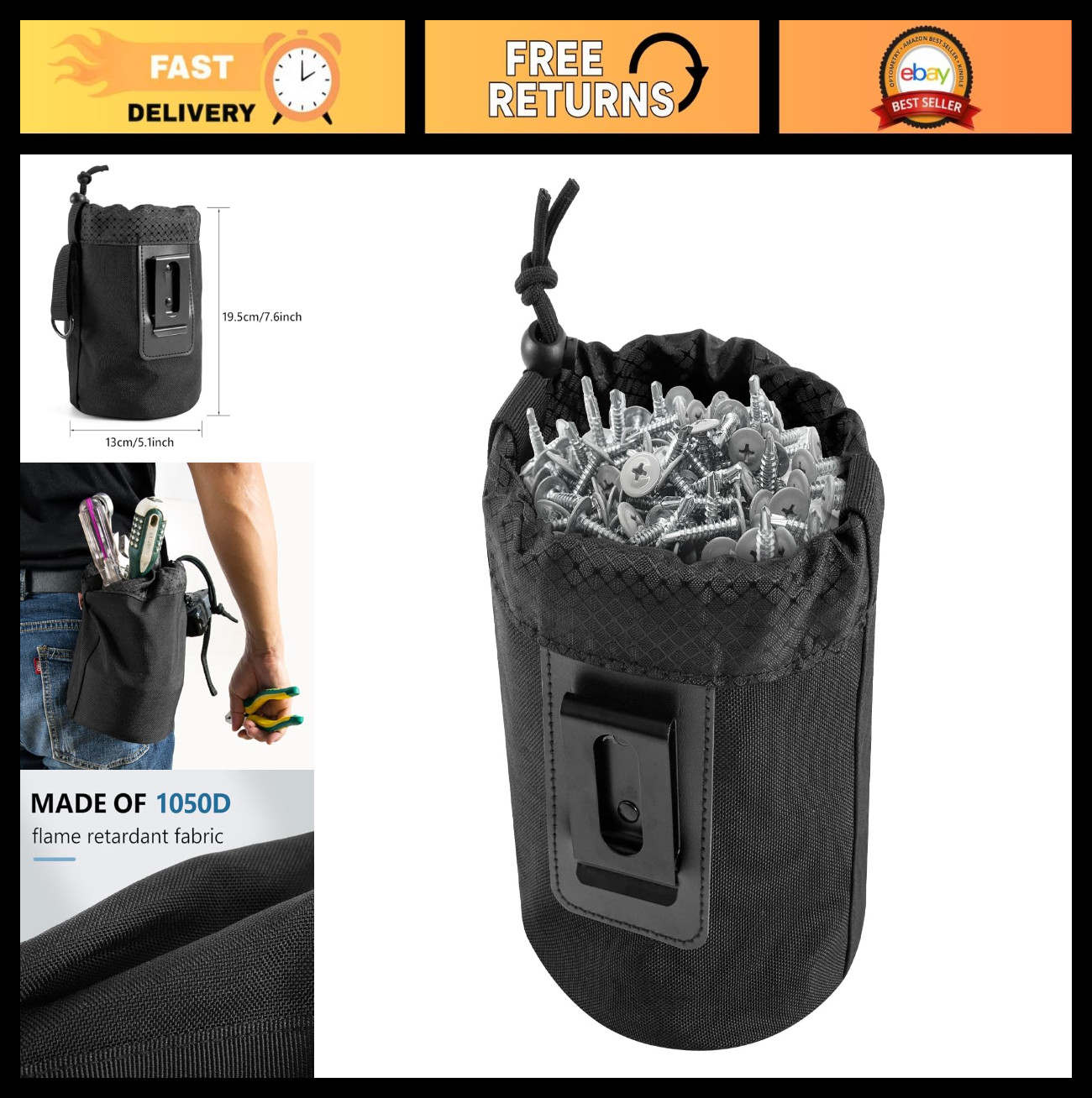 Modular Nail & Screw Tool Pouch – Clip-On for Tool Belts, Vests, Panels – Ideal