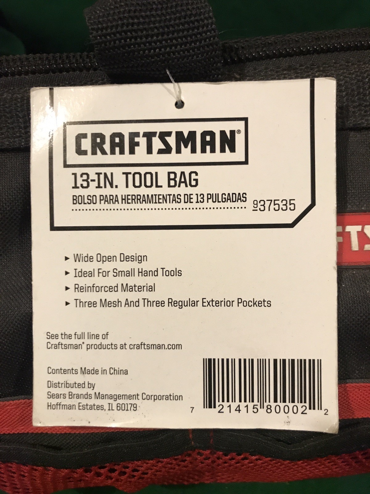 Craftsman Tool Bag 13 in. Wide Mouth 6 pocket Black/Red NEW