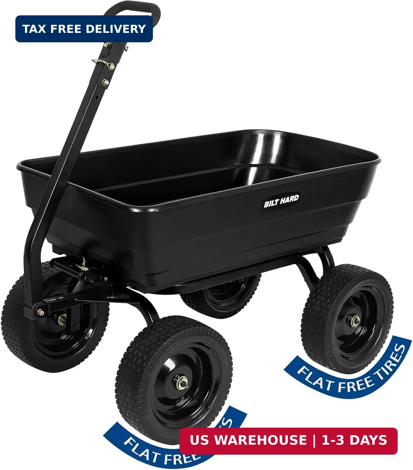 BILT HARD Poly Garden Dump Cart 1200 lbs with No Flat Tires, Quick Release, 2-in