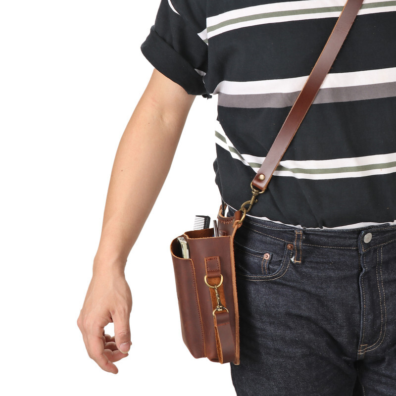 Tourbon Leather Barber Tool Crossbody Bag Hair Scissors Comb Brush Clippers Bag