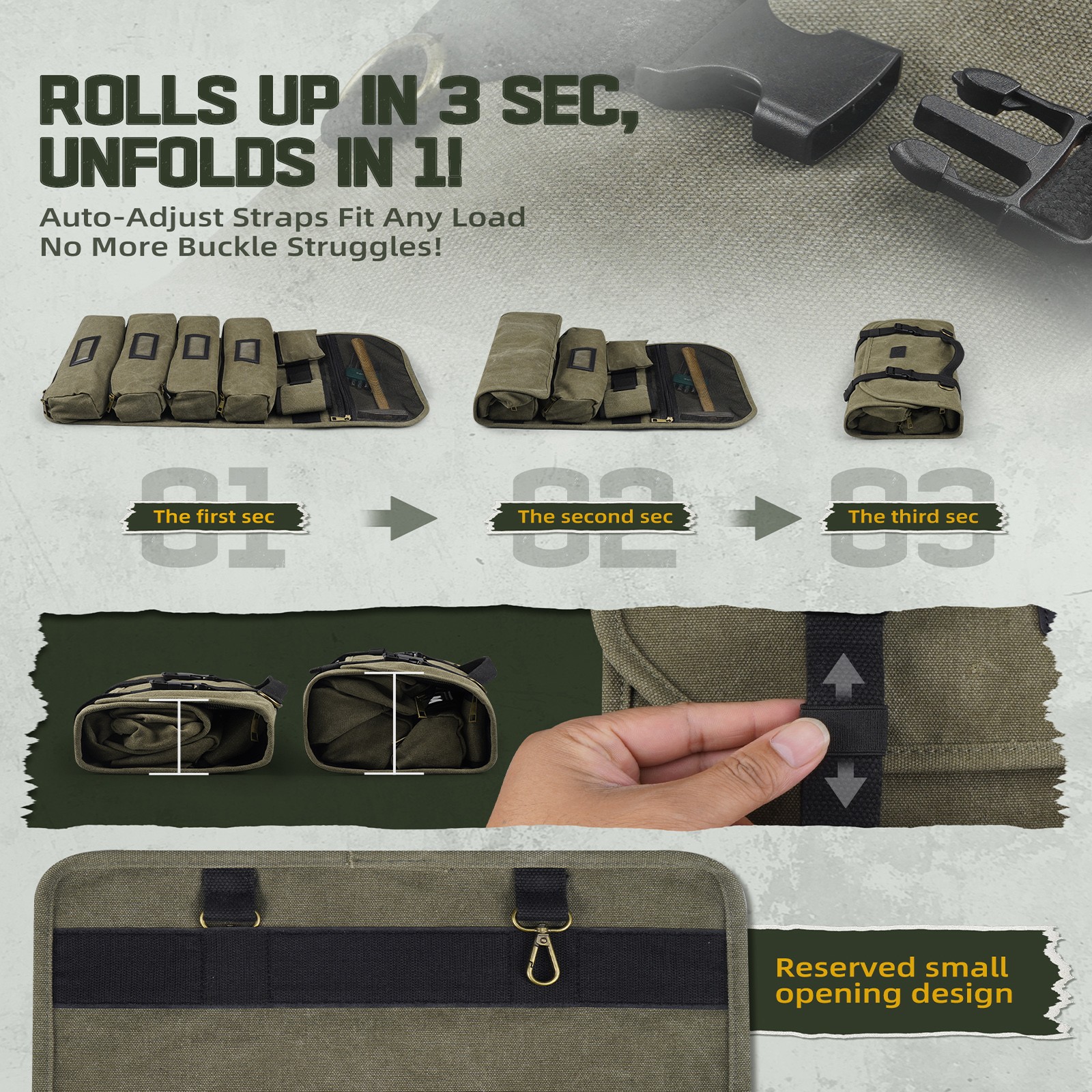 Heavy Duty Canvas Roll Up Tool Bag Organizer w/Detachable Tool Pouches Hangable
