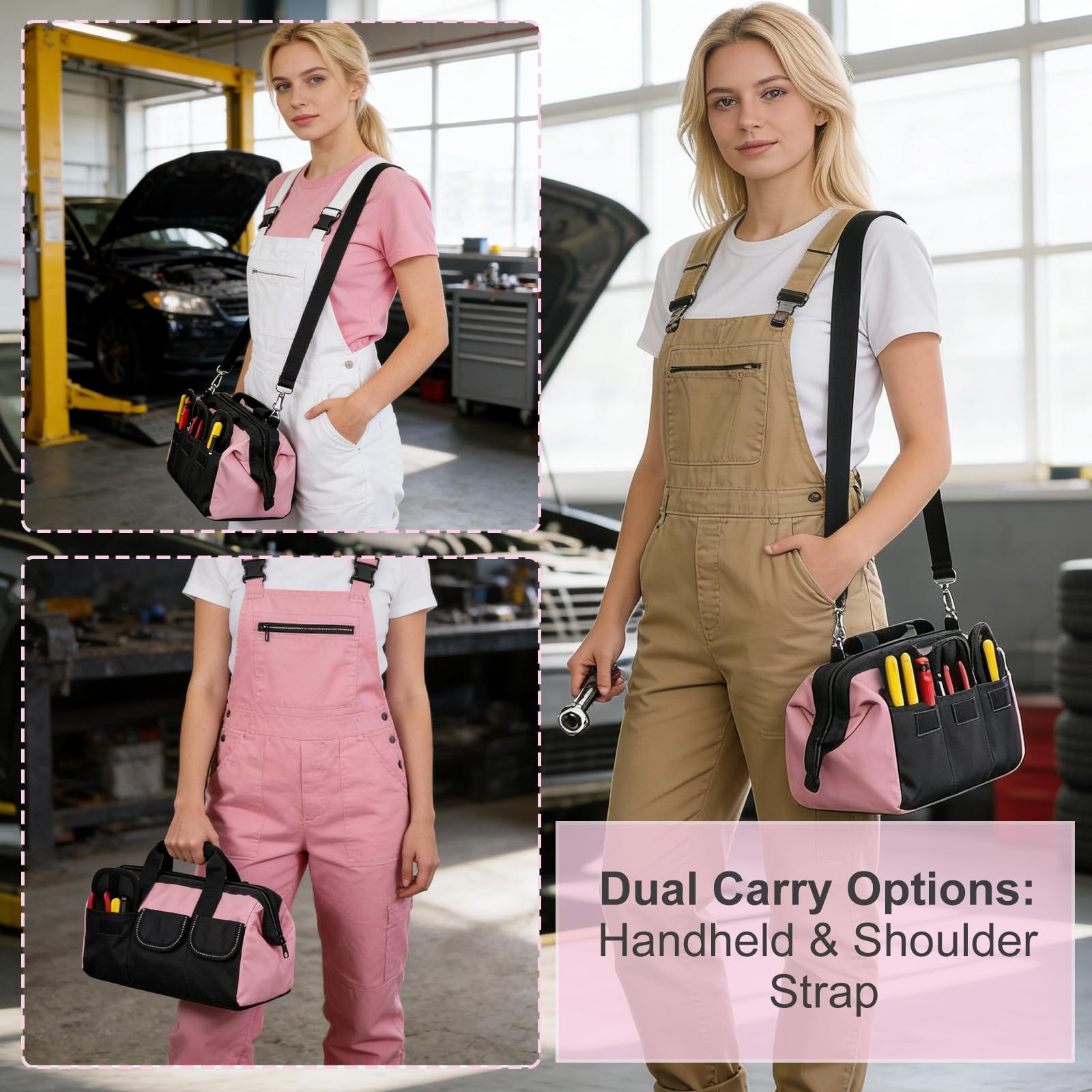 3 Pack Pink Tool Bag for Women, 13 Inch Heavy Duty Water-Resistant Tool Organ…