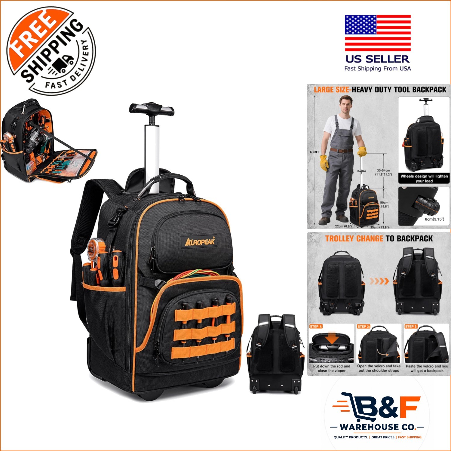 Heavy-Duty Rolling Tool Bag with 47 Pockets – Ideal for Electricians & Mechanics