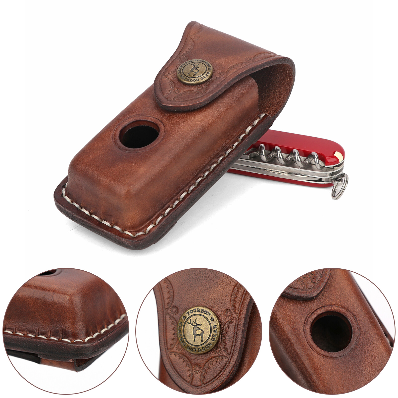 Tourbon Leather Knife Sheath for Folding Horizontal Trapper Knife Belt Holster