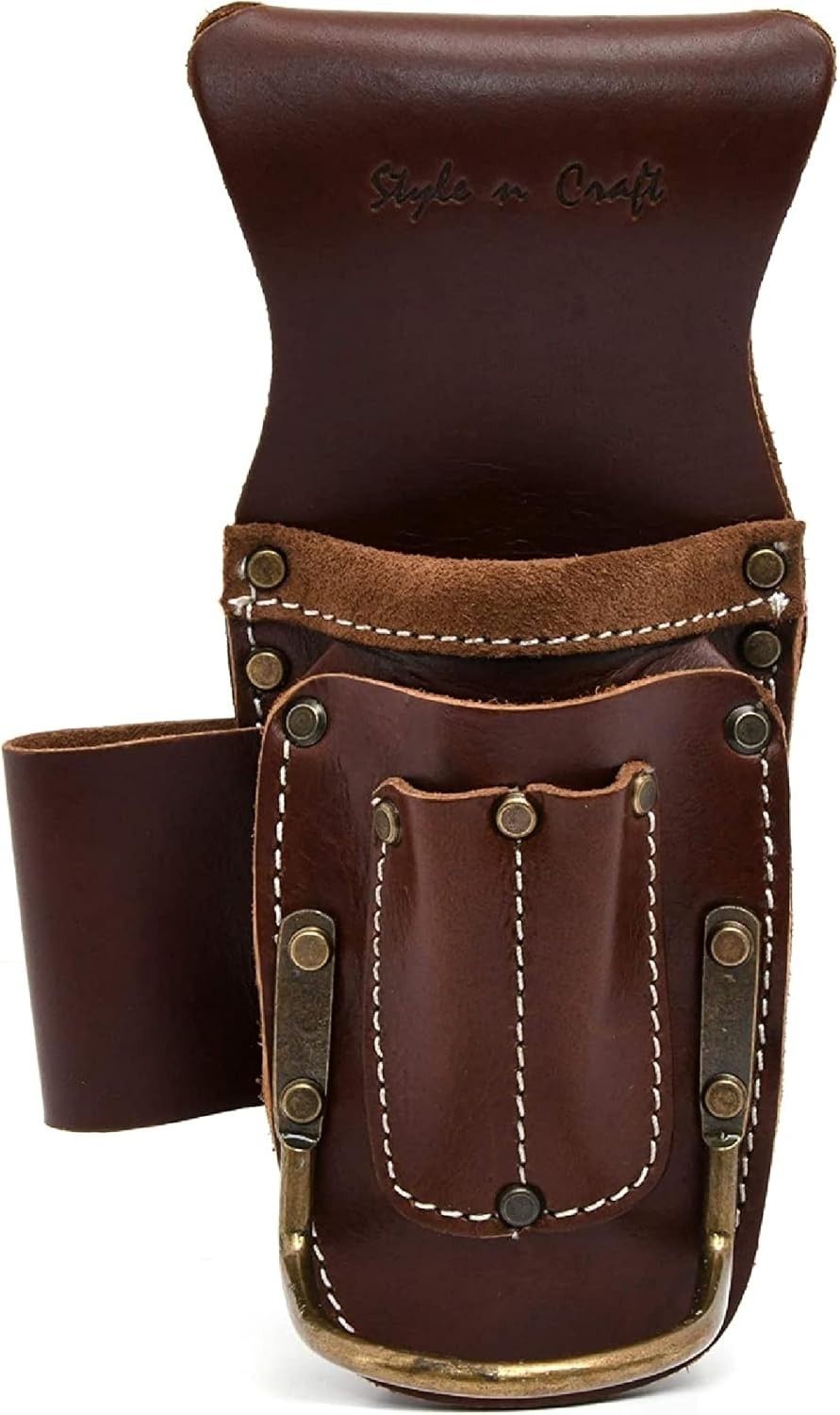 Carpenter’s Leather Tool Pouch 9×4.75in 6 Pockets Belt Clip Hammer Holder
