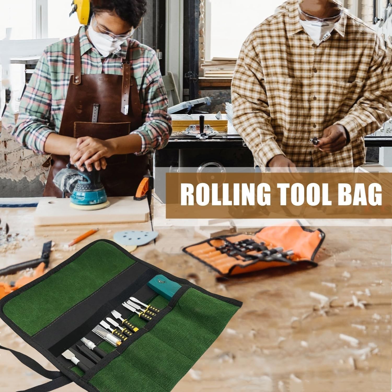 BLIRITEL Small Canvas Tool Roll Up Bag Chisel Organizer With 4 Pockets for M…