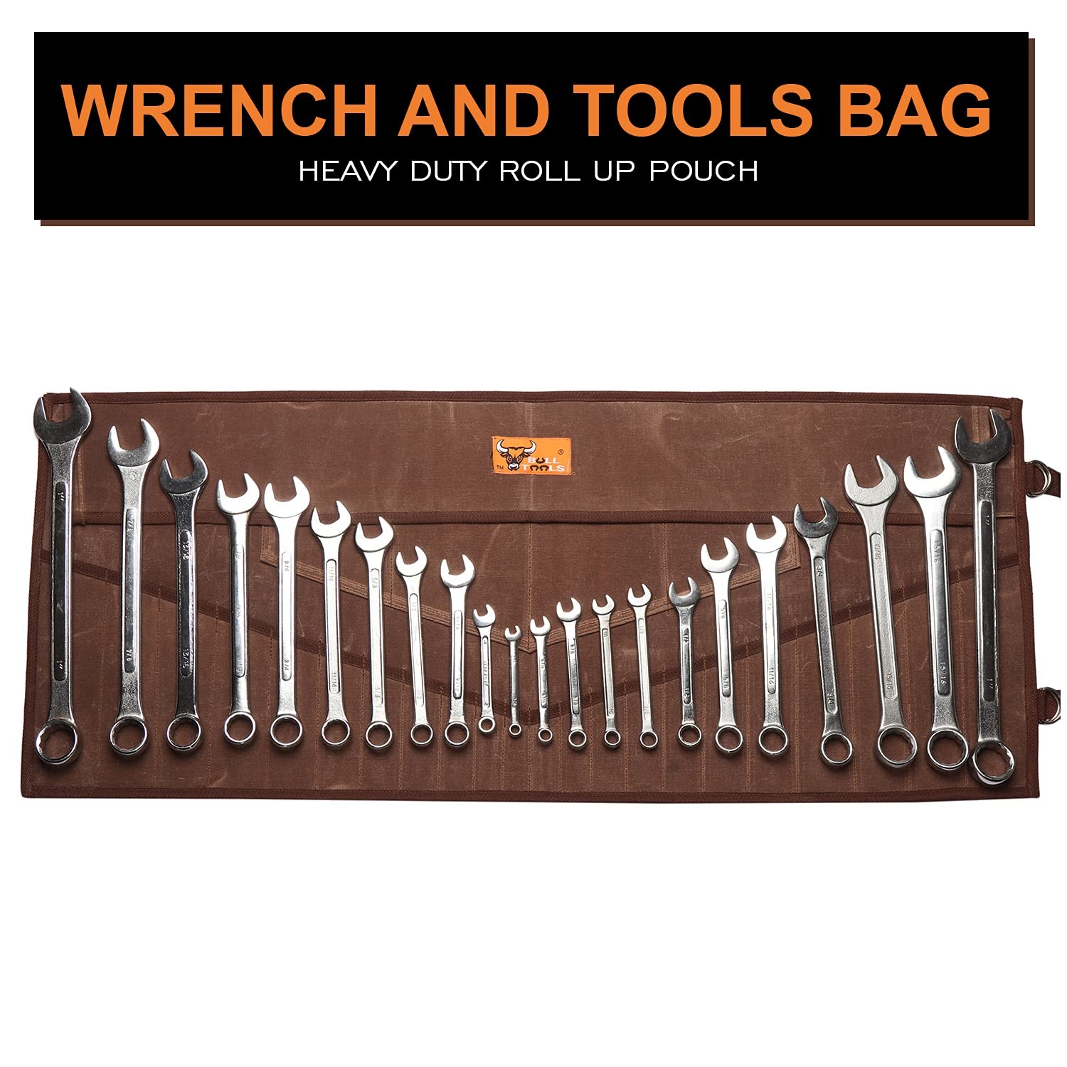 26 Pocket Wrench Organizer Roll-Up Bag Handcrafted Waxed Canvas Tool Pouch He…
