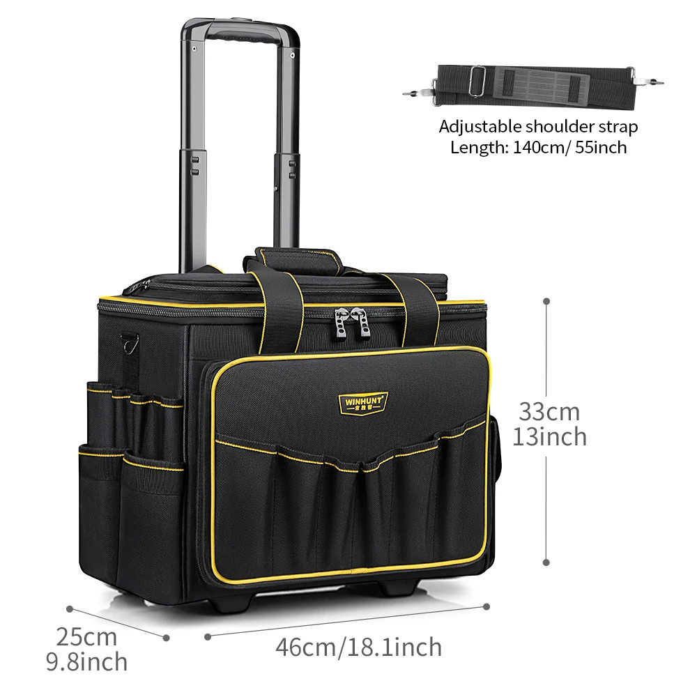 18” Rolling Tool Bag with Wheels Telescopic Handle 32 Pockets Heavy Duty