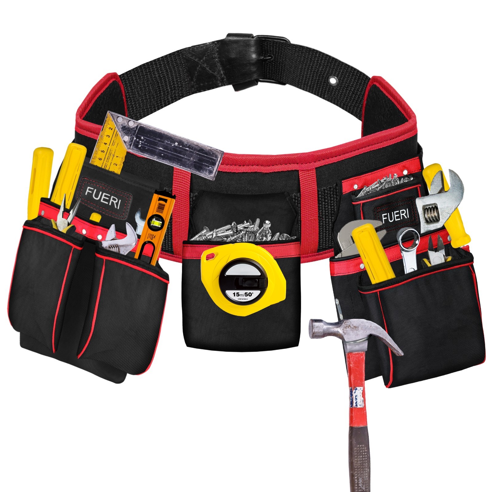 FUERI Nylon 23 Pocket Tool Belt Bags for Men, Heavy Duty Tool Pouches Set with