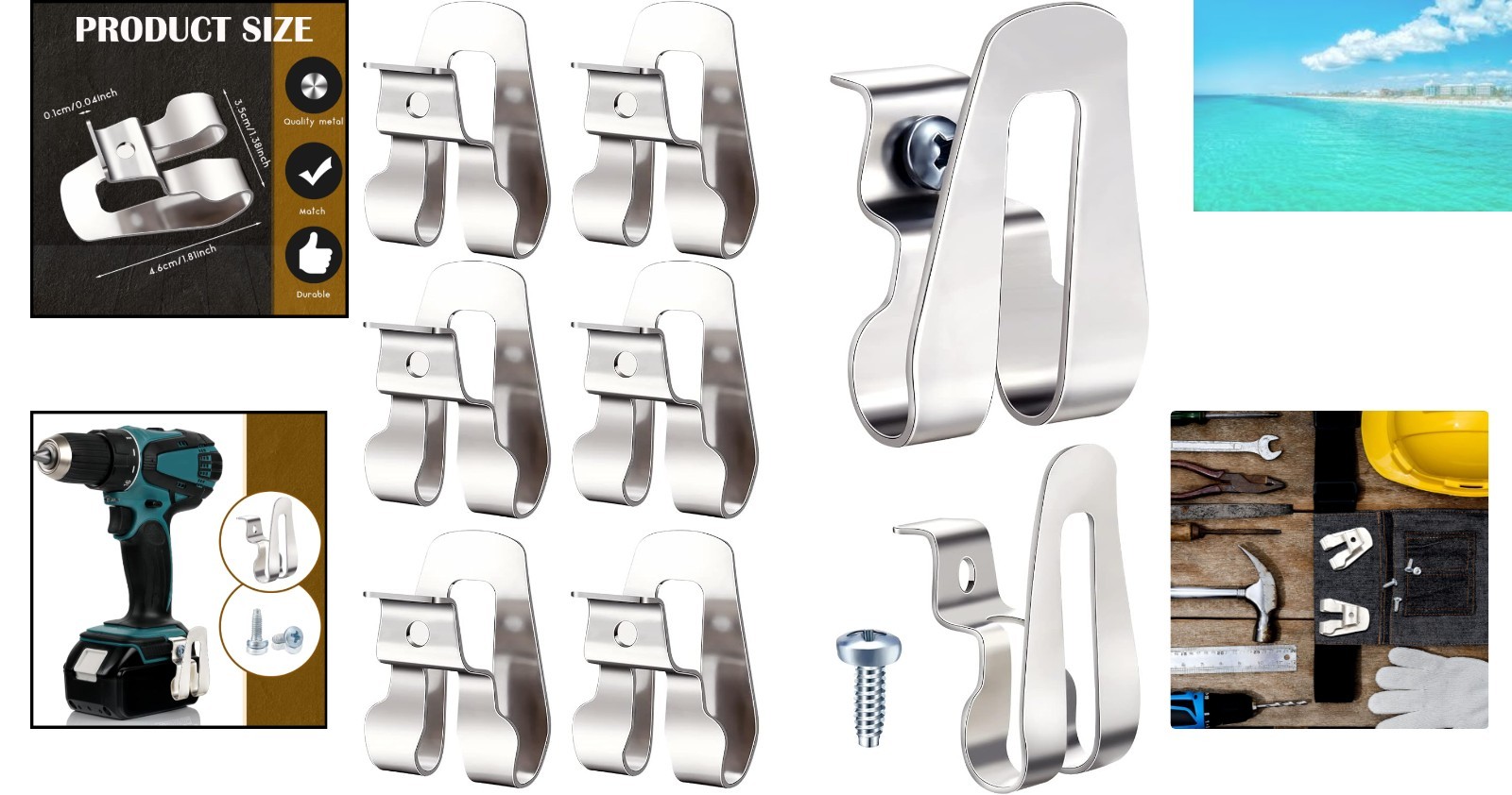 8-Pack Stainless Steel Belt Clip Hooks – Rust Resistant Drill Tool Accessories
