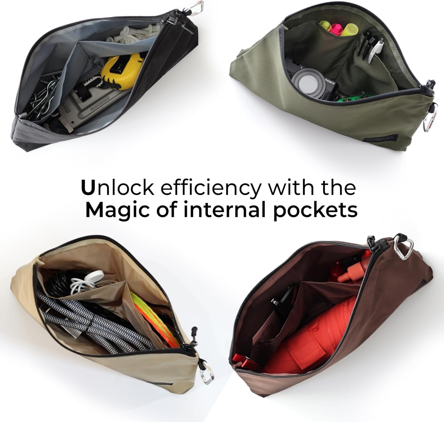 Compact Tool Bag Set, 12-Inch Zippered Pouches for Tools and Everyday Items
