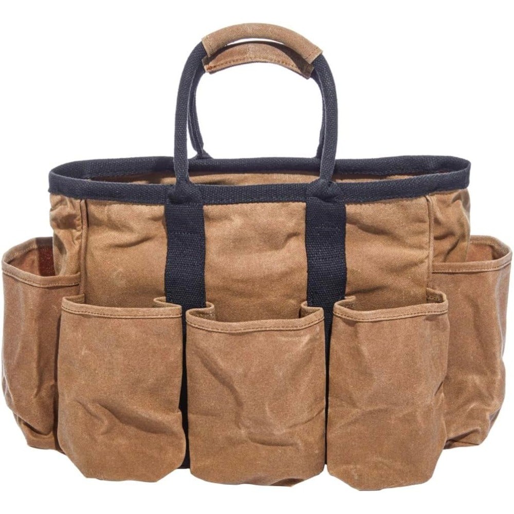 14″ Waxed Canvas Supply Bag, Garden Tool Tote & Utility Storage with Pockets
