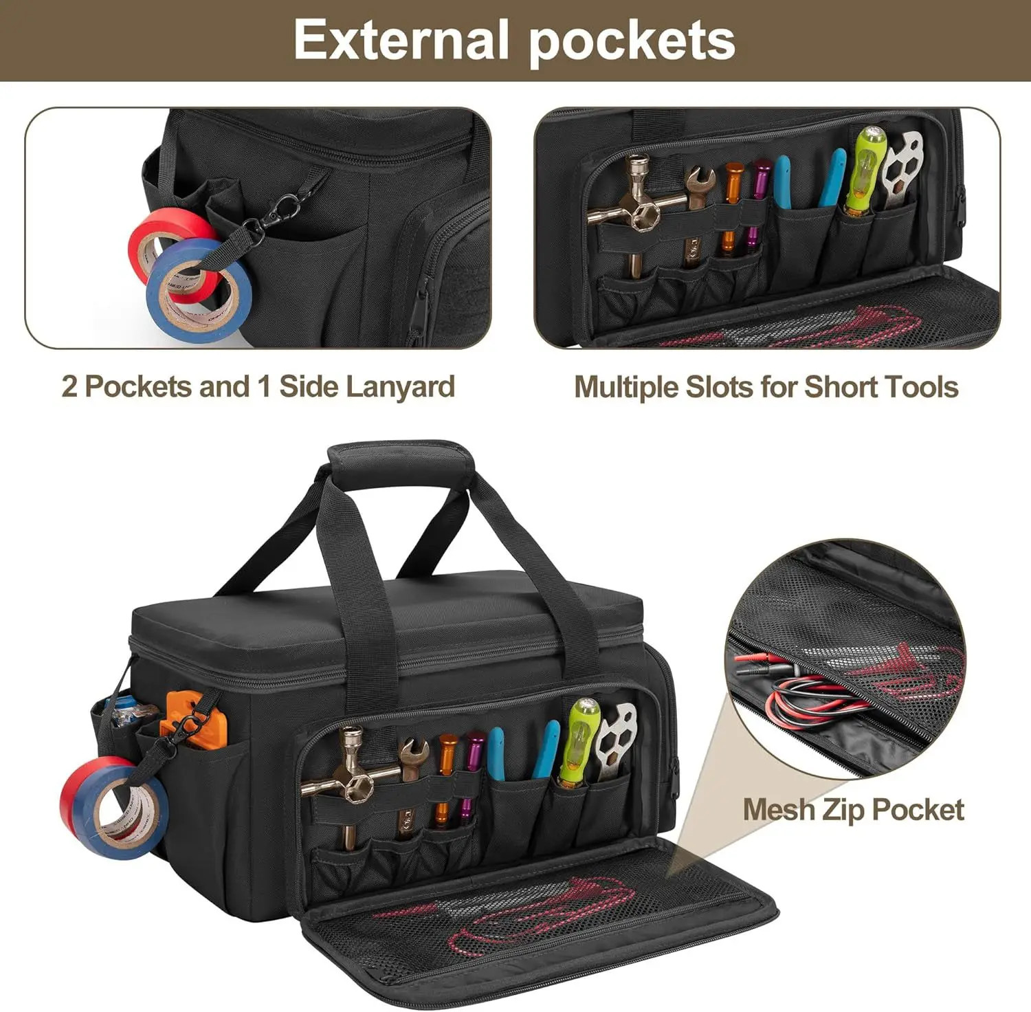 14 Inch Heavy Duty Tool Bag Portable Work Organizer Non Slip Base Storage