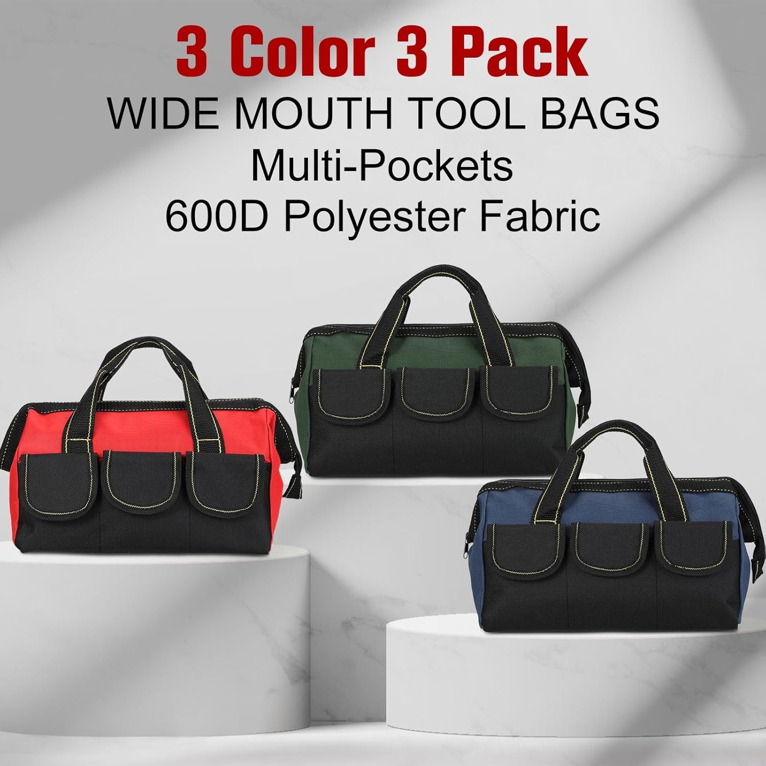 Sanwuta 3 Pack Tool Bag for Men with Waterproof Hard Bottom