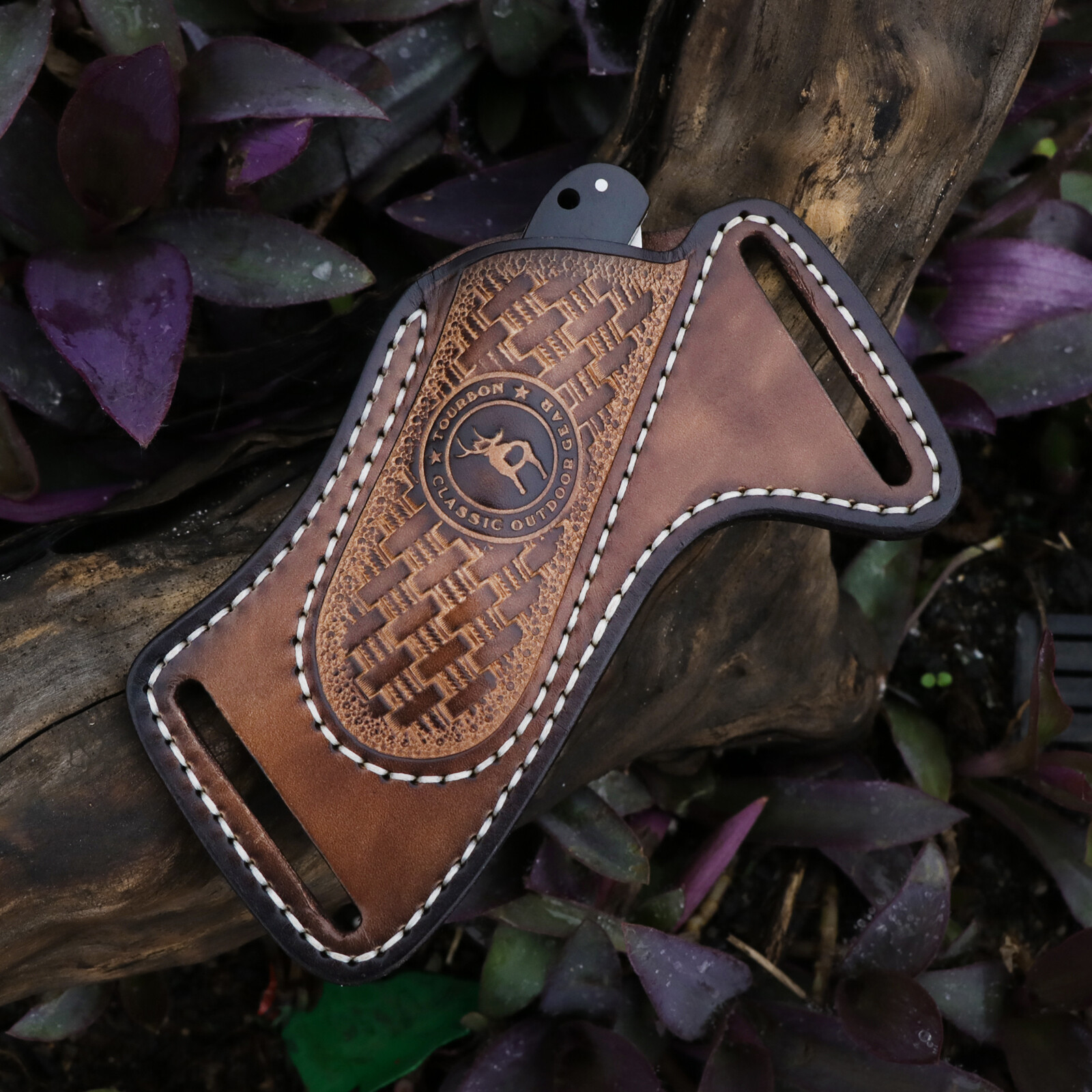 TOURBON Leather Folding Blade Knife Sheath Belt Pouch EDC Knives Pocket Camping