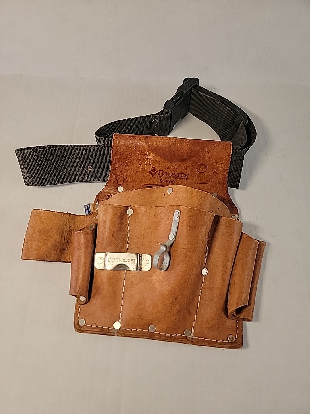 Vintage Genuine Leather Electrician Tool Pouch Bag By Rooster R-500