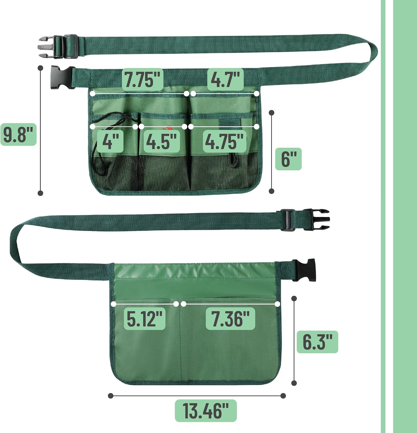 – Adjustable Gardening Belt, Green, 7 Pockets, Wear, Cut and Water Resistant, Ga