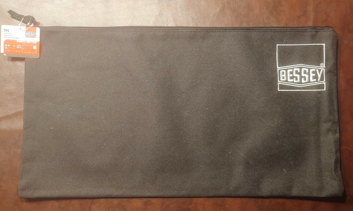 BESSEY TPL Tool Pouch 11x21in Zippered Canvas Storage Bag NEW w/Tag Black Large