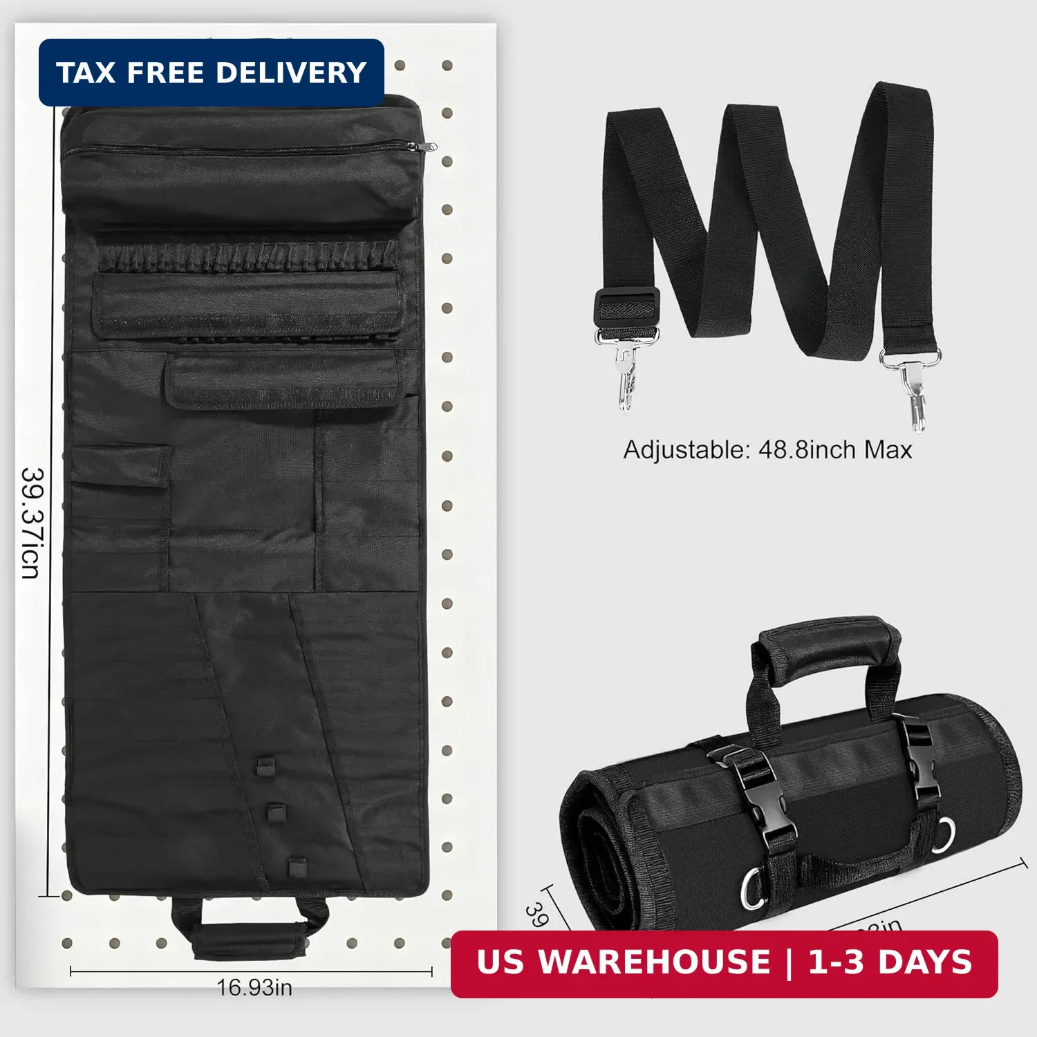 Tool Bag,Large Roll-Up Tool Bag Organizer with 28 Pocket Organizer, 34 Socket Sl