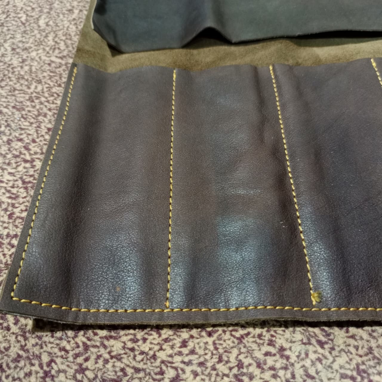 Brown Leather Tool Roll with Antique Worn look Finish 7 Tool Pockets