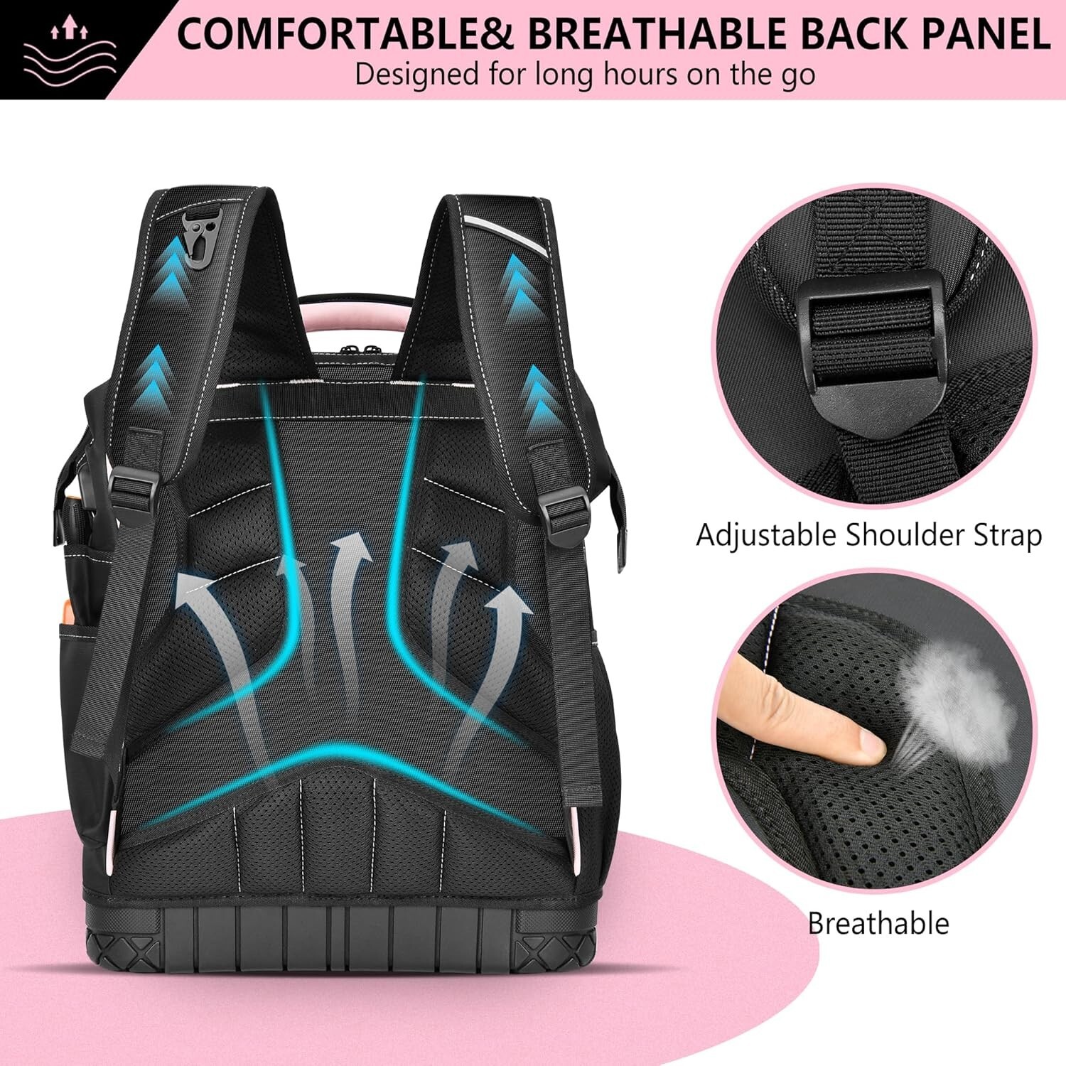 LOKASS Pink Tool Bag for Women, Wide-open Tool Backpack with Double-opening M…