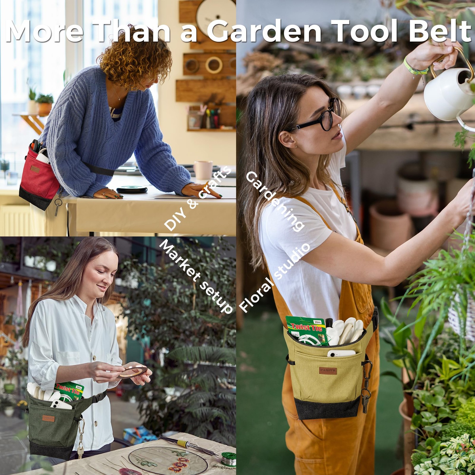 Garden Tool Belt for Women & Men, Burgundy Red Denim Apron with Pockets, Stru…