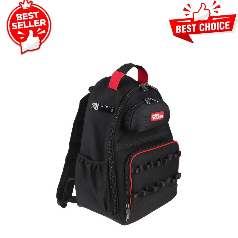 Hyper Tough Black Tool Backpack with Pockets and Loops, Portable Tool 2 Pack