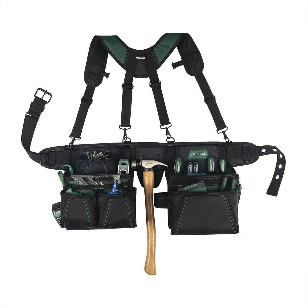 18 Pocket Polyester Carpenter Suspension Tool Rig Padded Belt & Suspenders