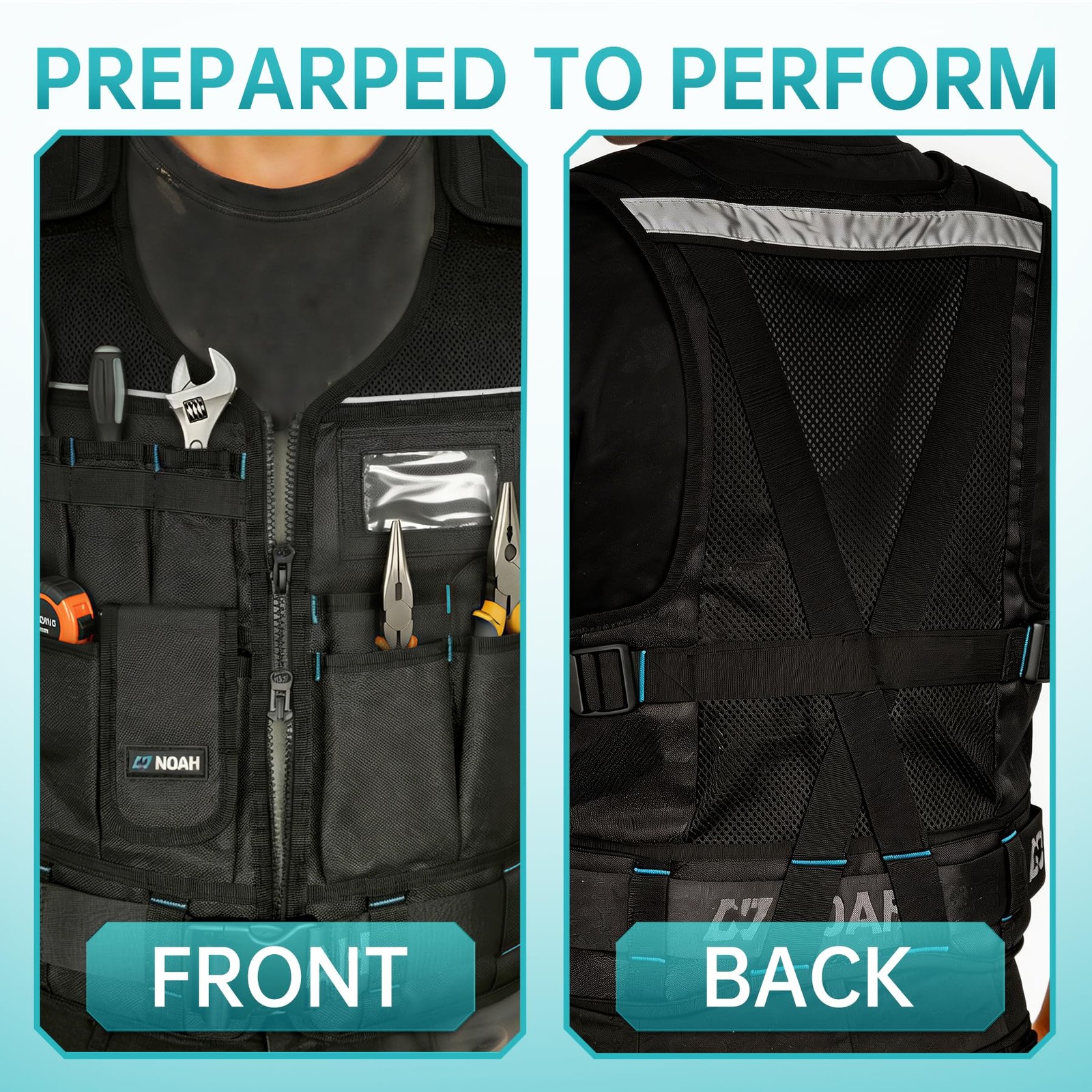 N NOAH HeavyDuty Tool Vest for Men, Adjustable Size, 1680D Ballistic Fabric, …