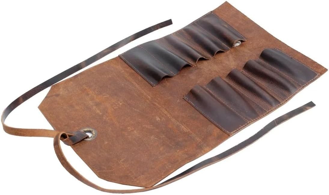 Leather Tool Roll Up Pouch 10 Slots Leather Tool Wrench Roll/Chisel Bag Portable