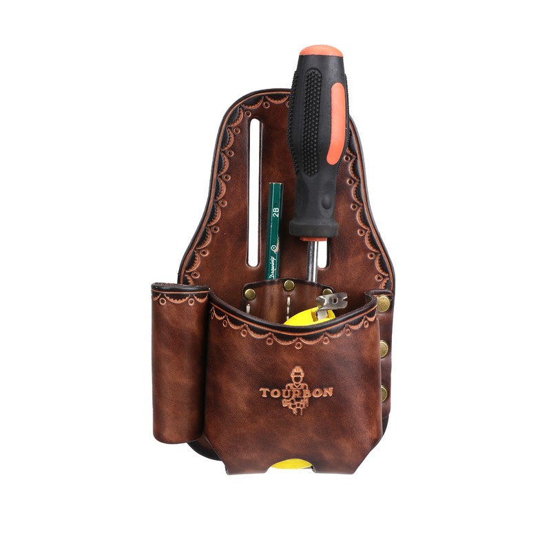 TOURBON Leather Tape Measuring Belt Pouch Knife Holder Contractor Pencil Case