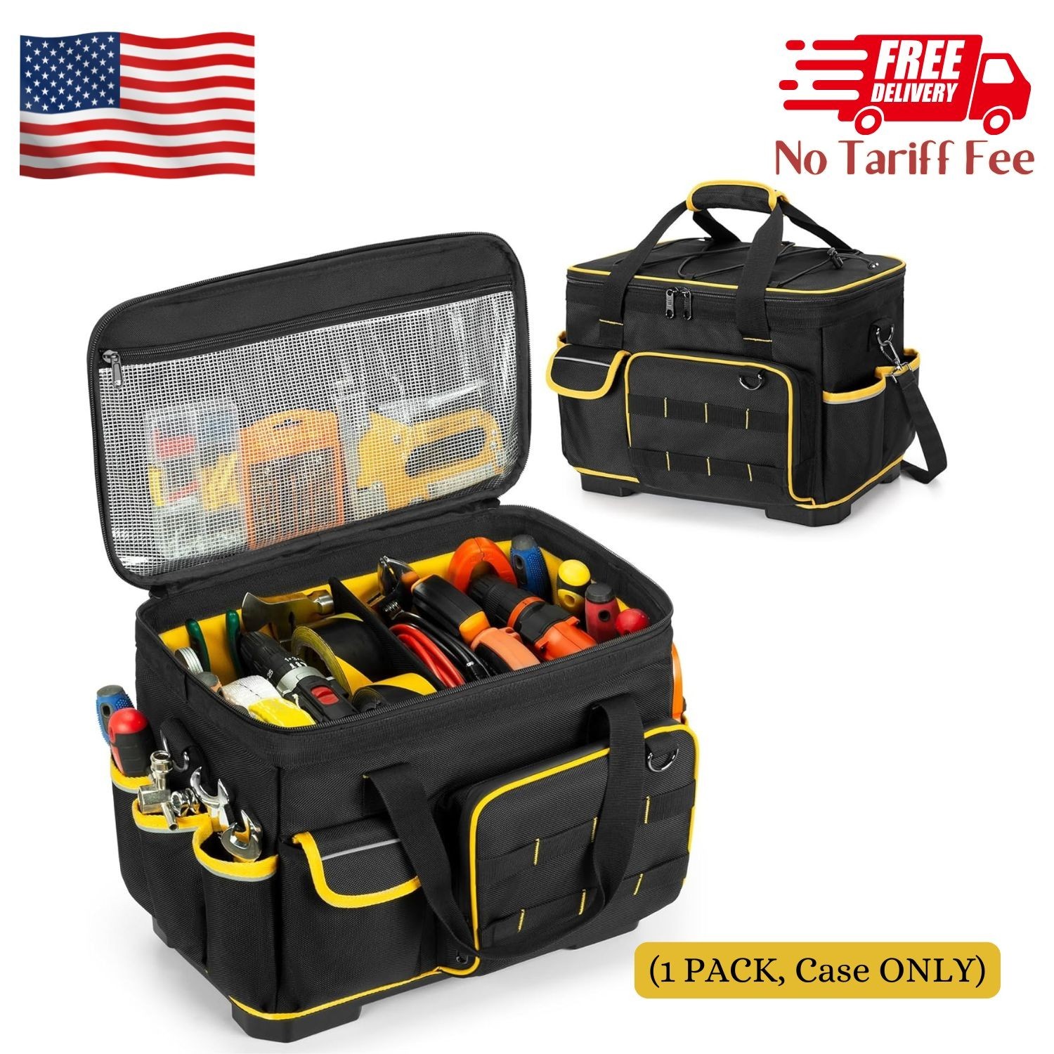 16-inch Tool Bag with Hard Bottom and a Detachable Divider, Heavy Duty