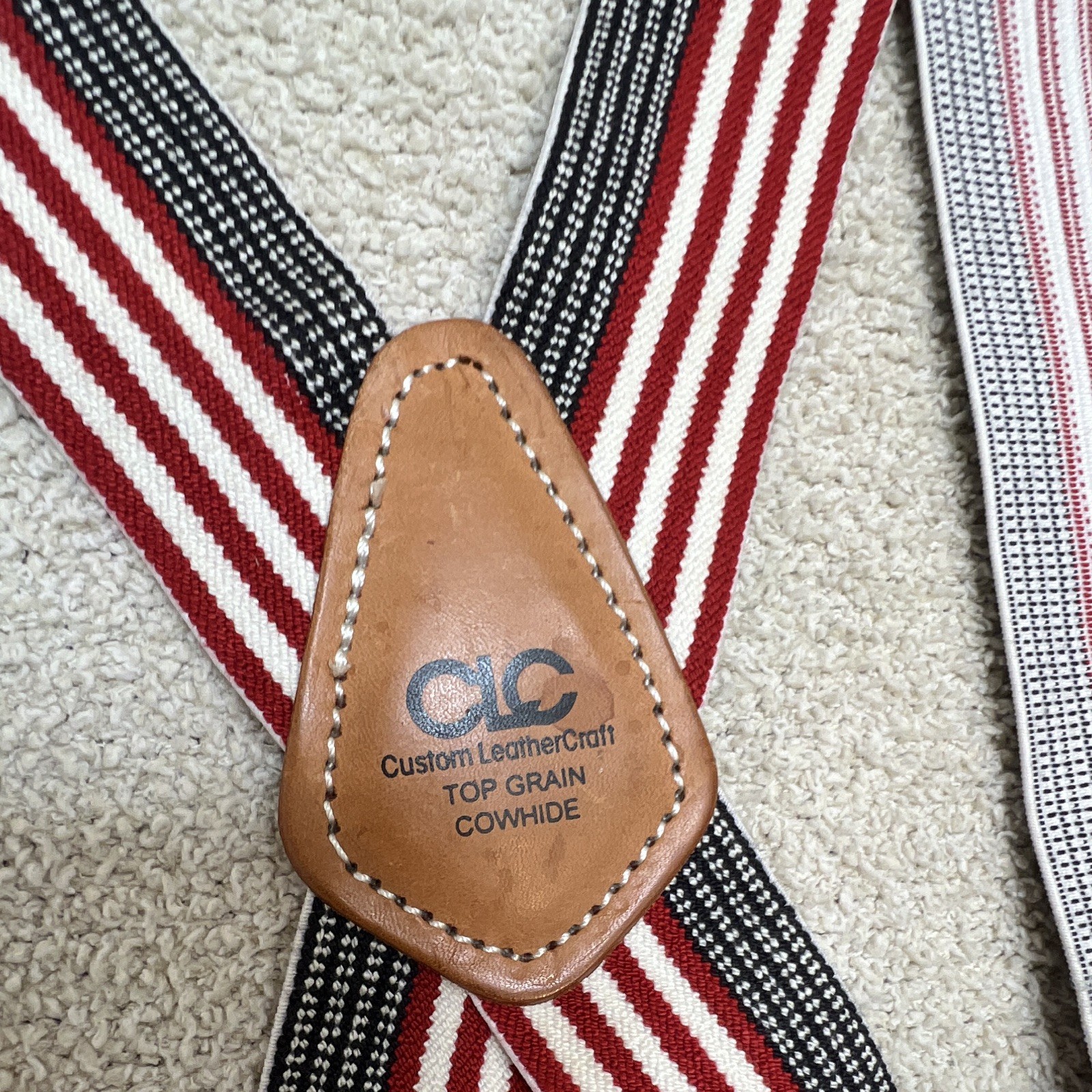 CLC Custom LeatherCraft Adjustable Leather Suspenders, Red/White/Black, 1pc