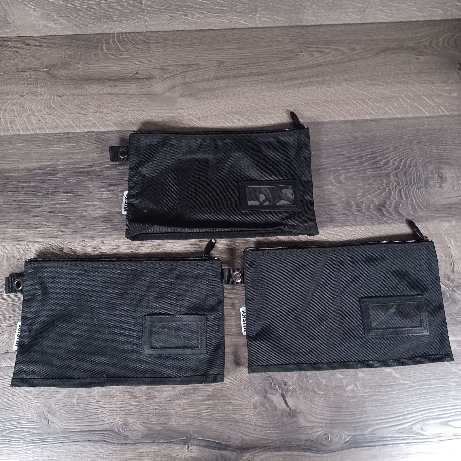 Set of 3 HUSKY Heavy Duty Zipper Document Tool Bag Water Resistant 12″ x 7.5″