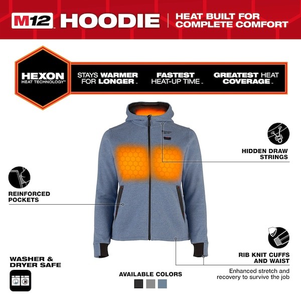Milwaukee Tool F200u-21Xl Women’s Heated Hoodie, Up To 8 Hours Time, Zipper